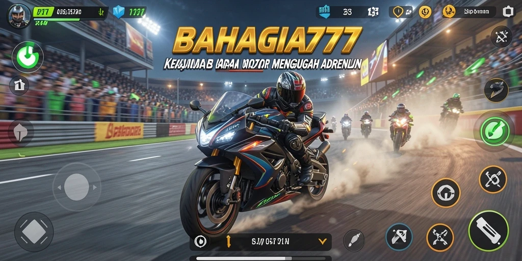 Screenshot gameplay BAHAGIA777 yang menampilkan: Balapan motor yang mendebarkan.