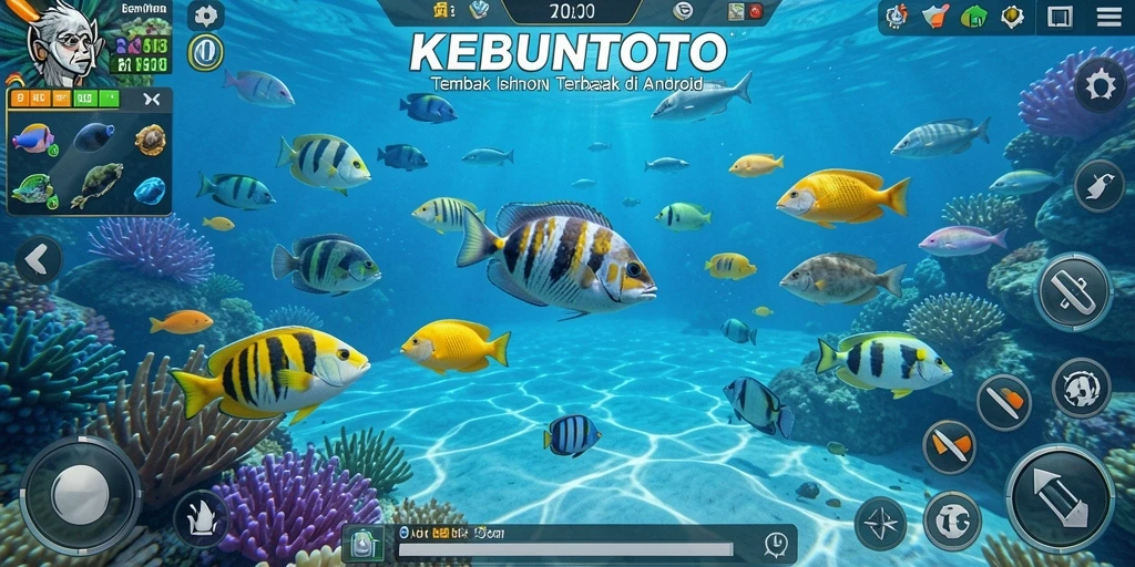 Screenshot KEBUNTOTO menampilkan aksi intens menembak ikan.