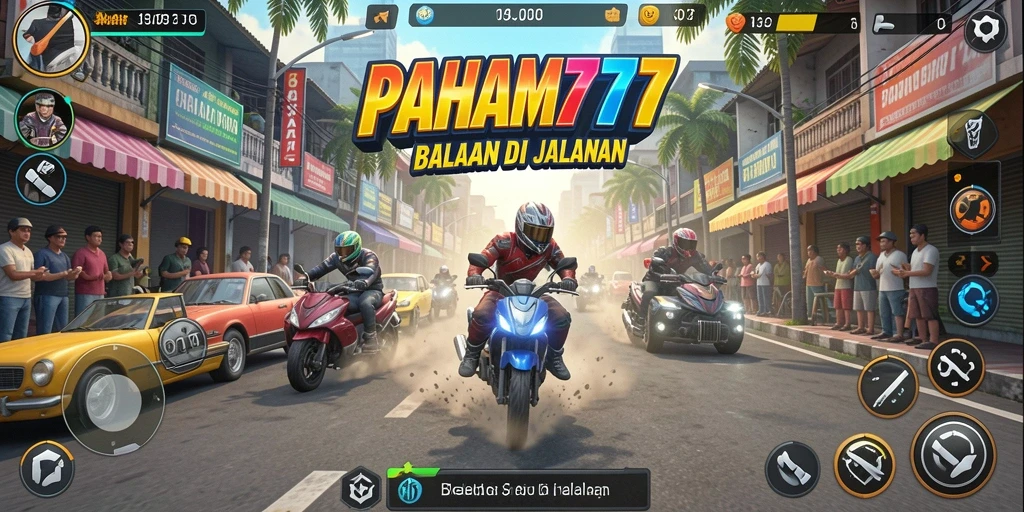 Gameplay PAHAM777 saat balapan di trek yang menantang.